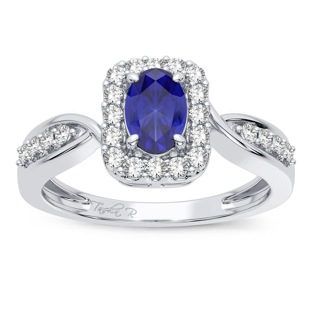 14K White Gold Lab Diamond Sapphire Cocktail Ring