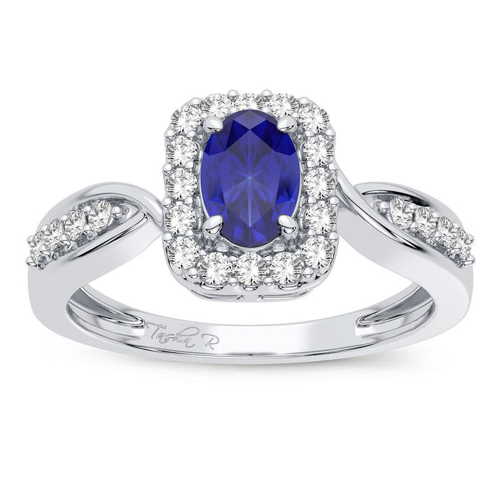 14K White Gold Lab Diamond Sapphire Cocktail Ring