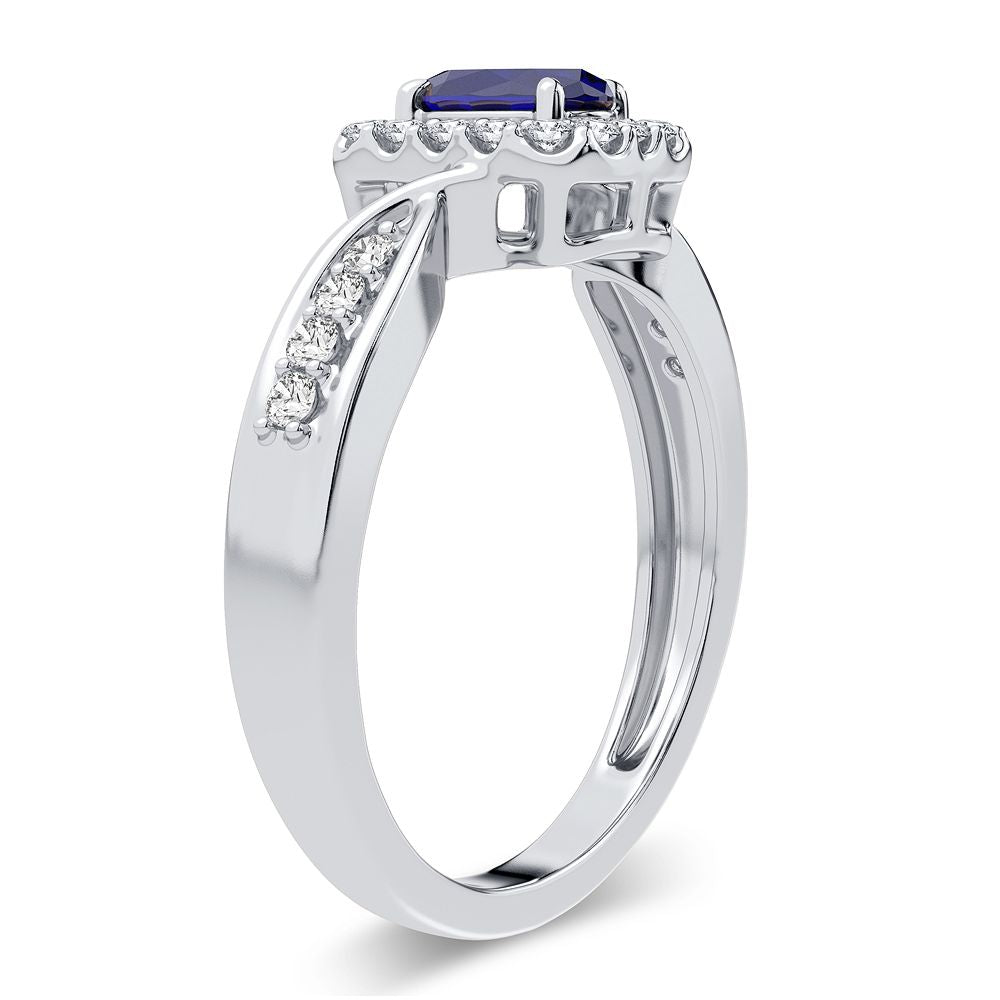 14K White Gold Lab Diamond Sapphire Cocktail Ring