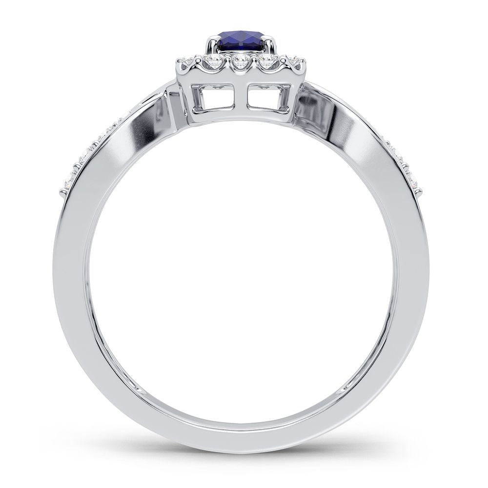 14K White Gold Lab Diamond Sapphire Cocktail Ring