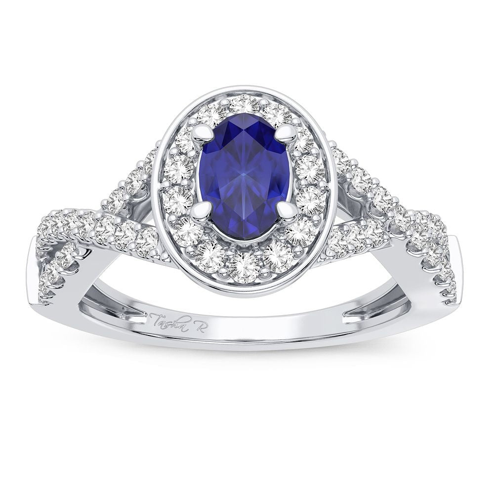 Luminous 14K White Gold Lab Diamond Sapphire Cocktail Ring