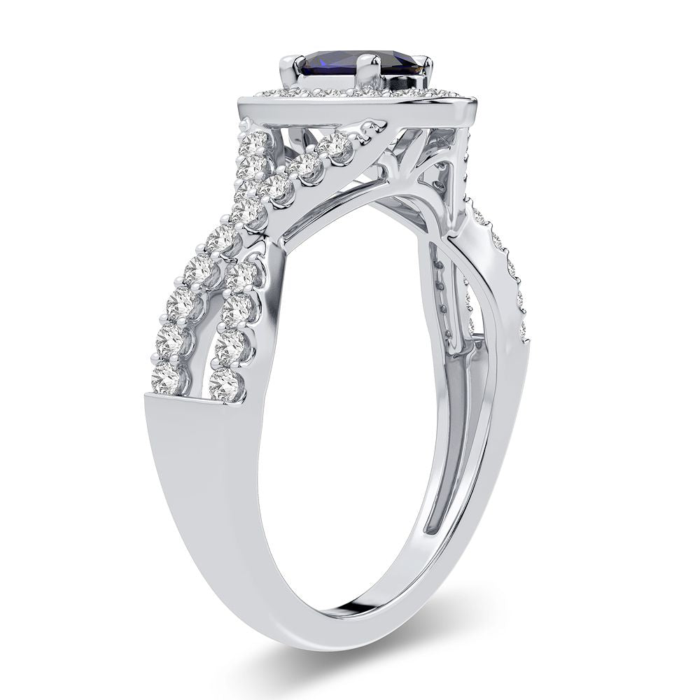 Luminous 14K White Gold Lab Diamond Sapphire Cocktail Ring
