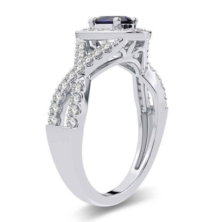 Luminous 14K White Gold Lab Diamond Sapphire Cocktail Ring