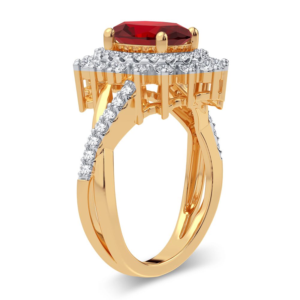 14K Yellow Gold Ruby & Lab Diamond Womens Cocktail Ring
