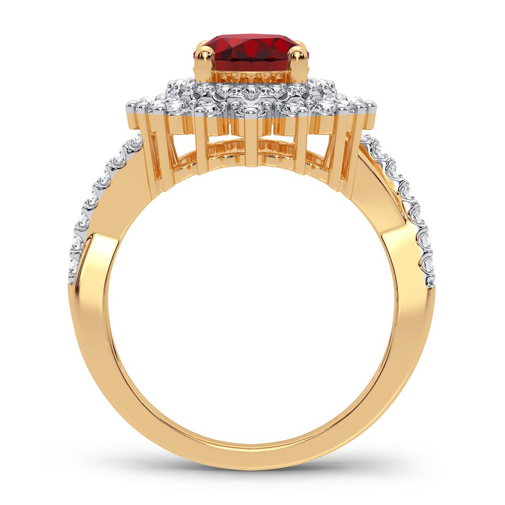 14K Yellow Gold Ruby & Lab Diamond Womens Cocktail Ring