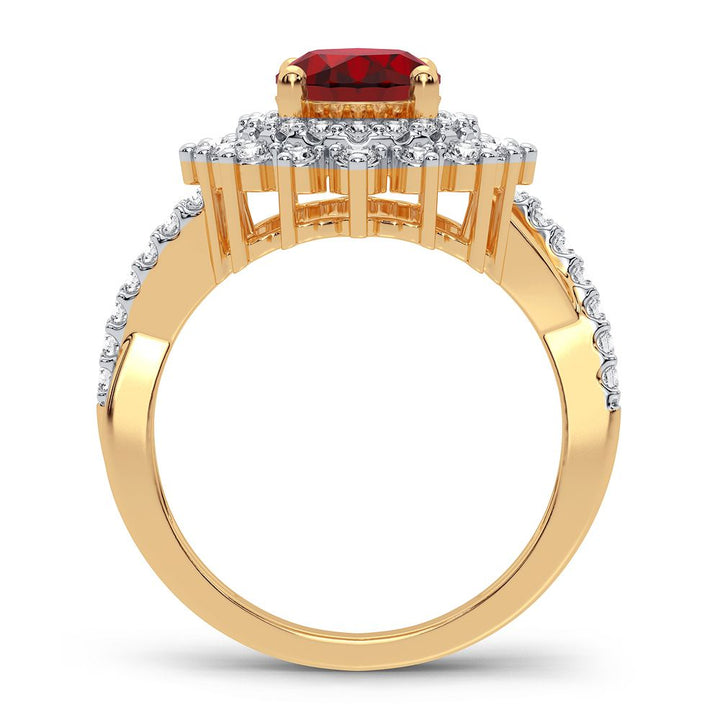 14K Yellow Gold Ruby & Lab Diamond Womens Cocktail Ring