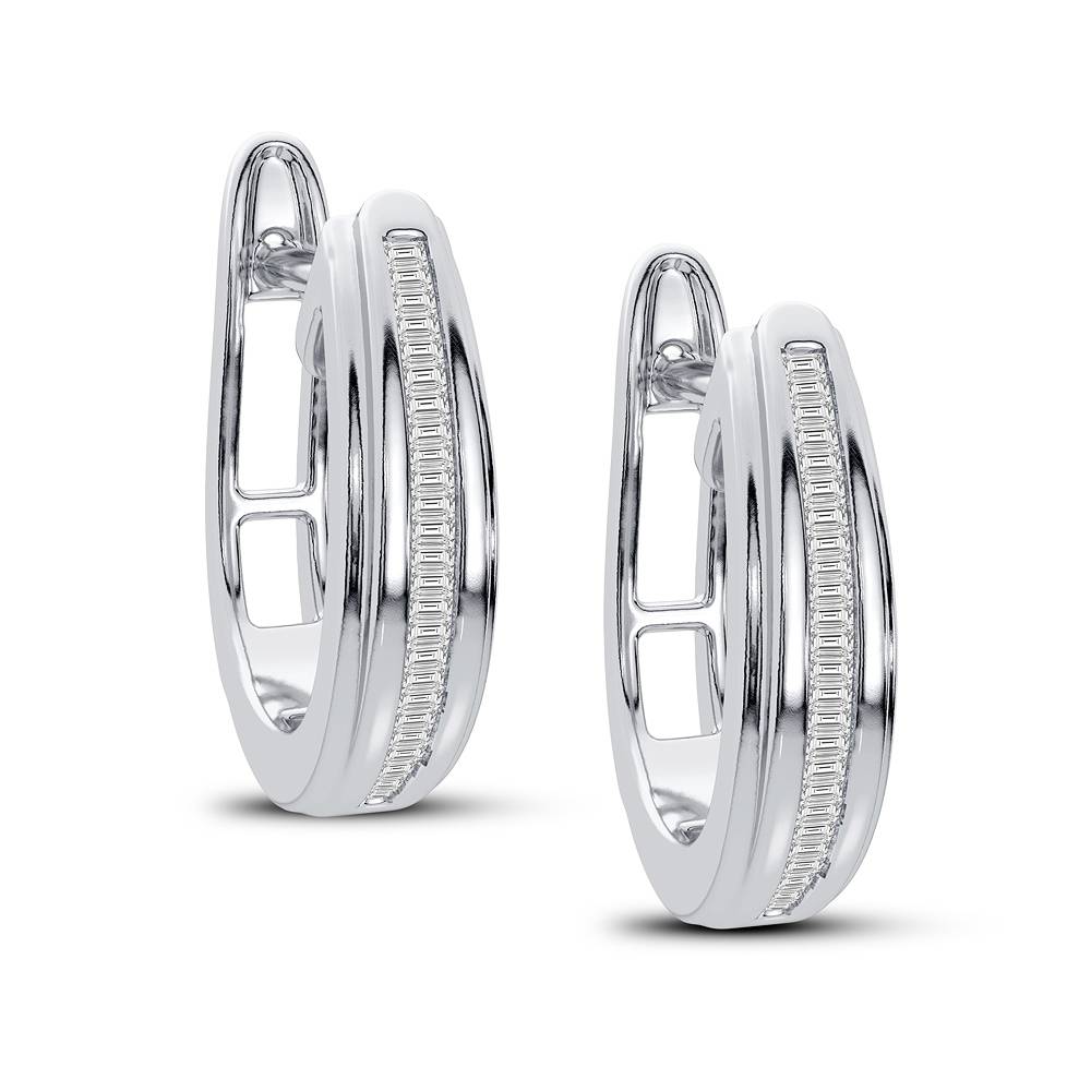 10k White Gold Lab Diamond Hoop Earrings for Women