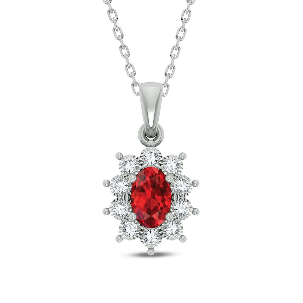 10k White Gold Lab Diamond Ruby Accent Pendant for Women