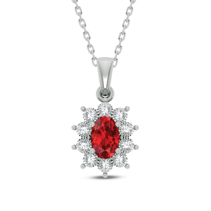 10k White Gold Lab Diamond Ruby Accent Pendant for Women