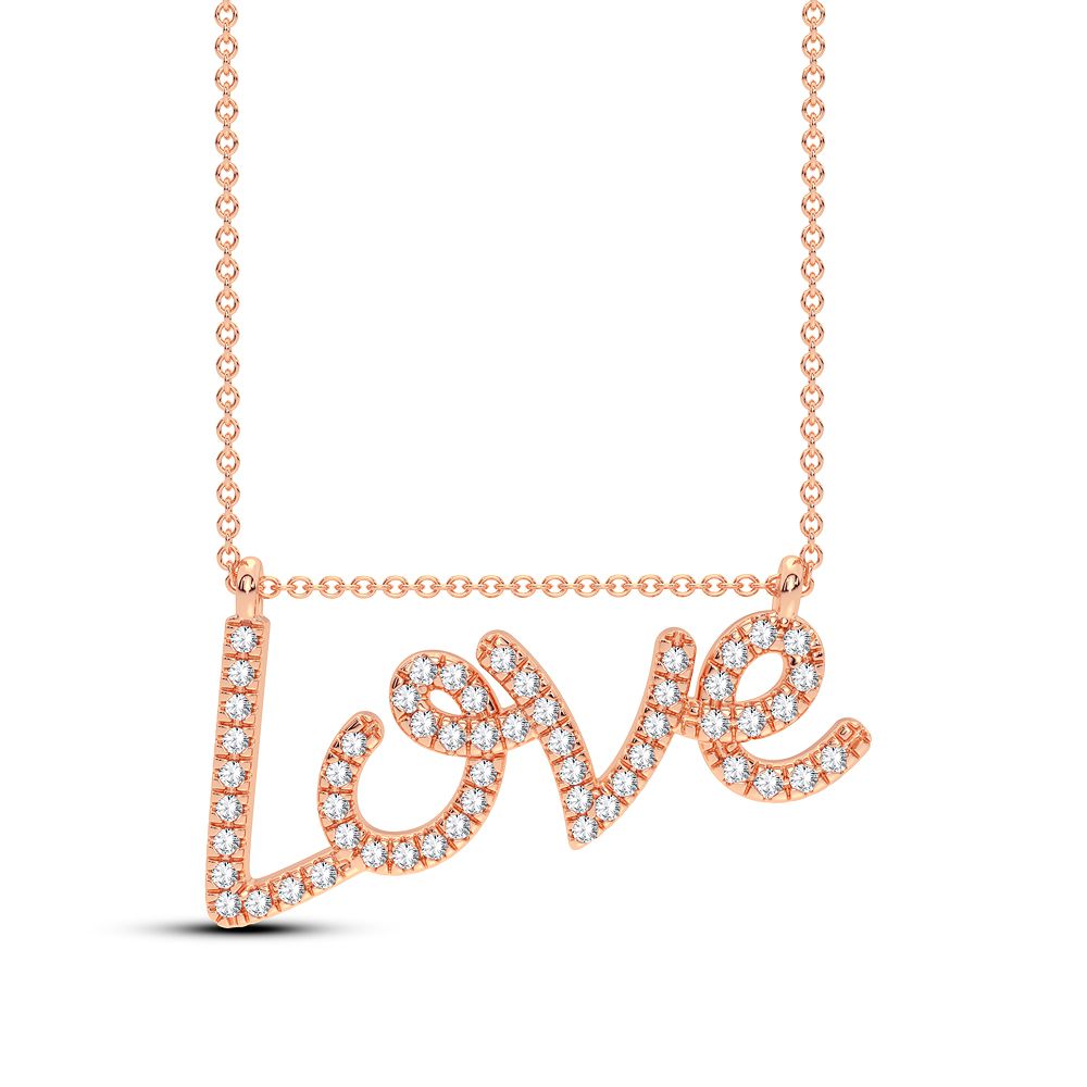 Romantic 10k Rose Gold Lab Diamond Pendant Necklace for Her