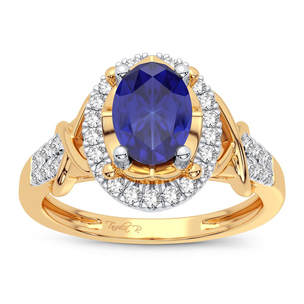 14K Yellow Gold Lab-Created Diamond Womens Cocktail Ring