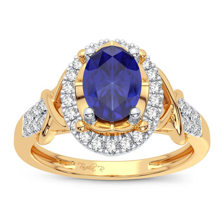 14K Yellow Gold Lab-Created Diamond Womens Cocktail Ring