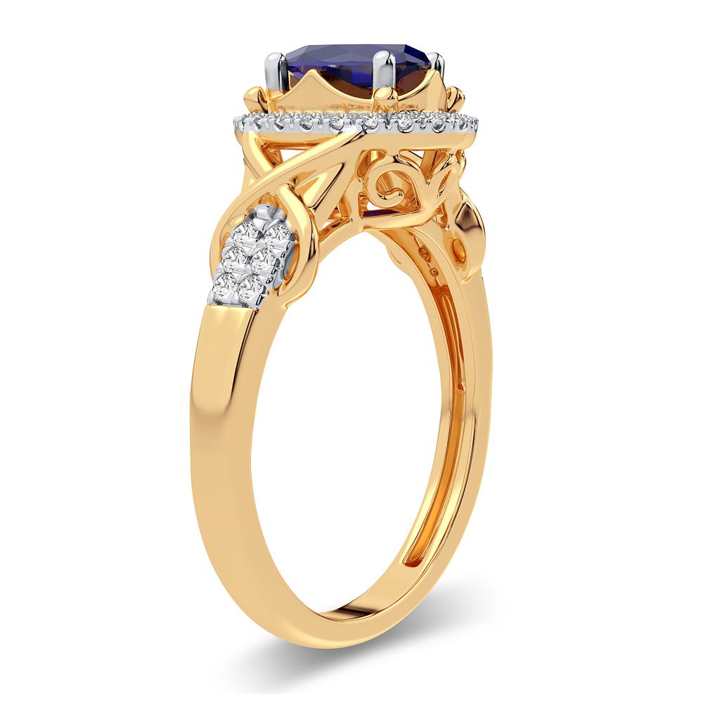 14K Yellow Gold Lab-Created Diamond Womens Cocktail Ring