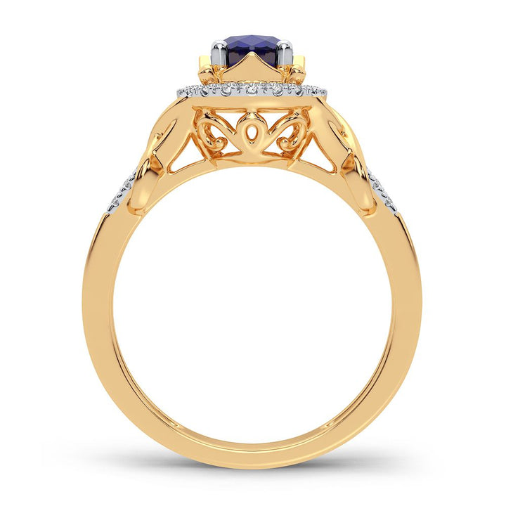 14K Yellow Gold Lab-Created Diamond Womens Cocktail Ring