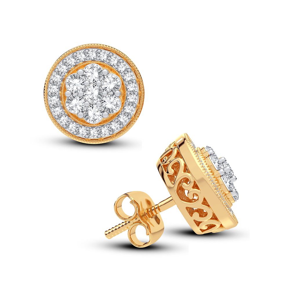 14k Yellow Gold 1CT Lab Diamond Stud Earrings for Women