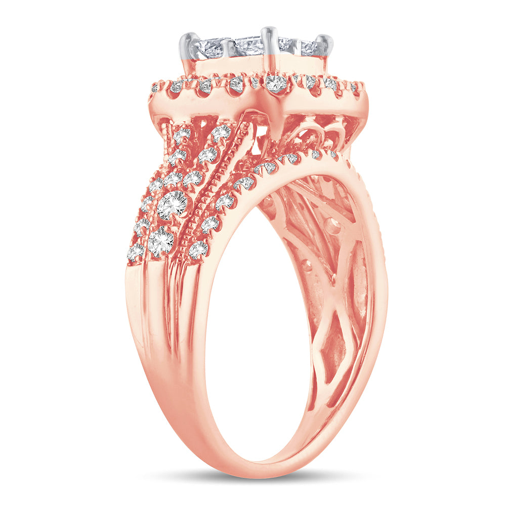 Romantic 14k Rose Gold Lab Diamond Engagement Ring 1.51CT