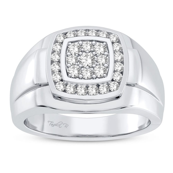 14K White Gold Lab Diamond Mens Statement Ring