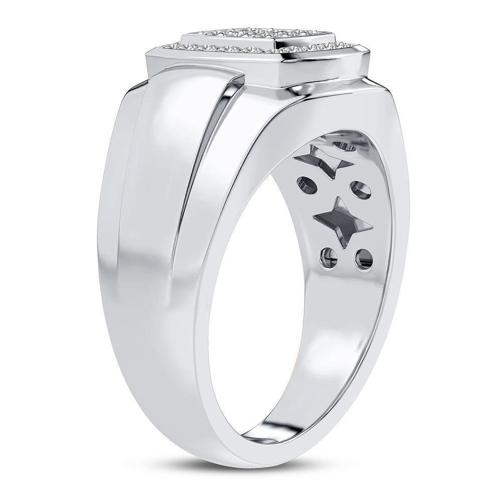 14K White Gold Lab Diamond Mens Statement Ring