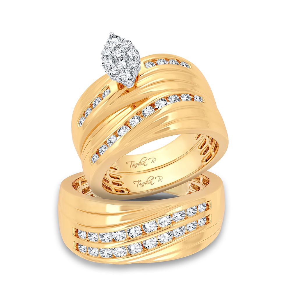 14k Yellow Gold 1.13ct Diamond Trio Wedding Ring Set