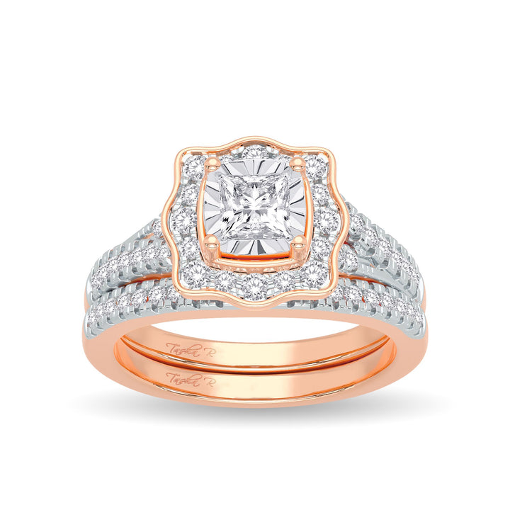 Romantic 14k Rose Gold Lab Diamond Bridal Ring 0.62CT