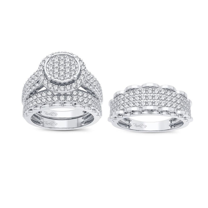 14k White Gold 2CT Lab Diamond Bridal Trio Wedding Ring Set