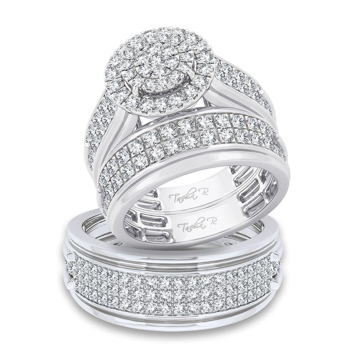 14k White Gold 2.10ct Lab Diamond Bridal Trio Wedding Set