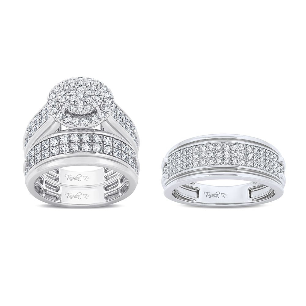 14k White Gold 2.10ct Lab Diamond Bridal Trio Wedding Set