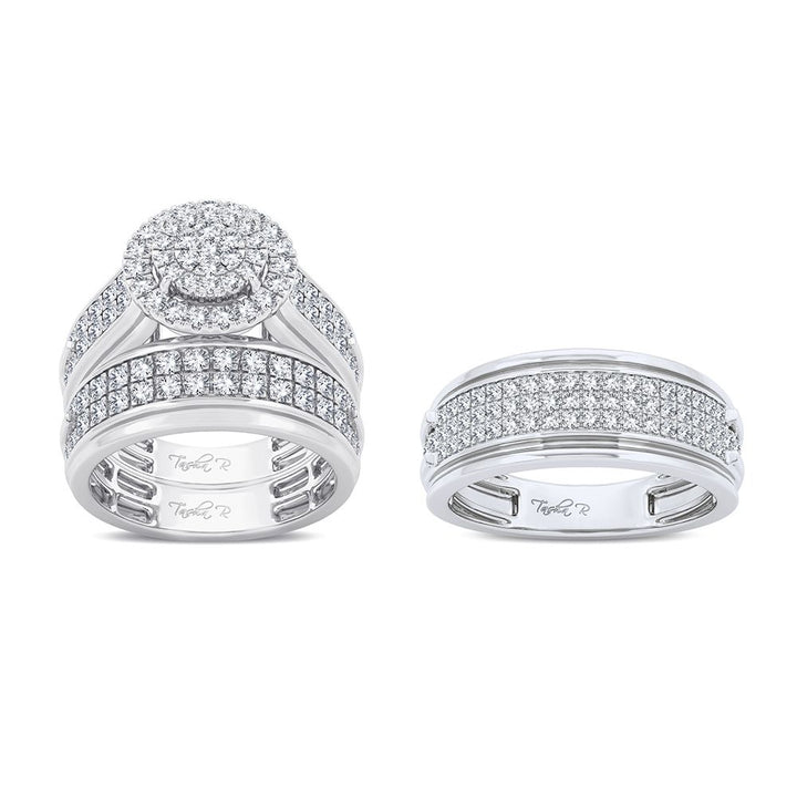 14k White Gold 2.10ct Lab Diamond Bridal Trio Wedding Set