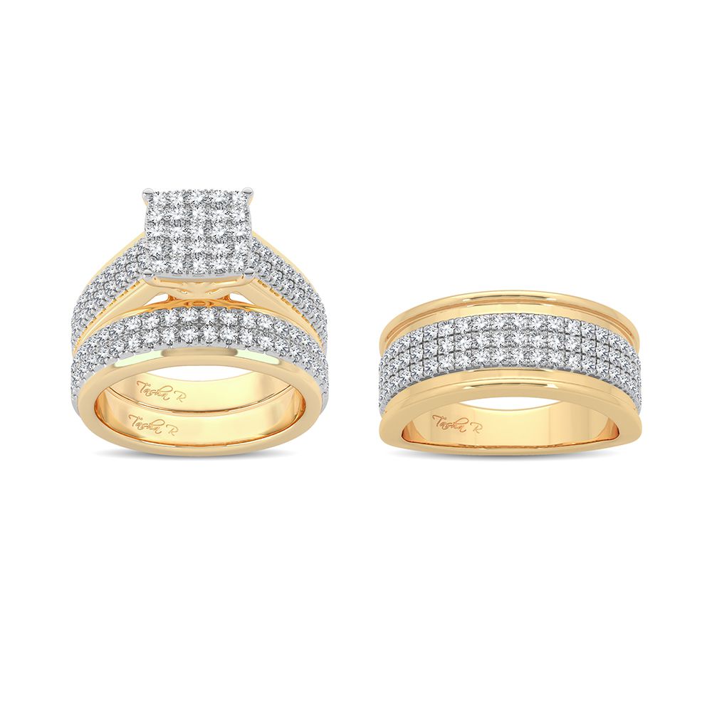 14k Yellow Gold 2CT Lab Diamond Trio Wedding Set