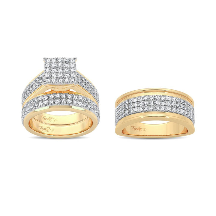 14k Yellow Gold 2CT Lab Diamond Trio Wedding Set