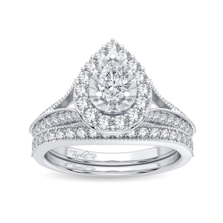 14K White Gold Lab-Grown 0.96CT Diamond Bridal Ring