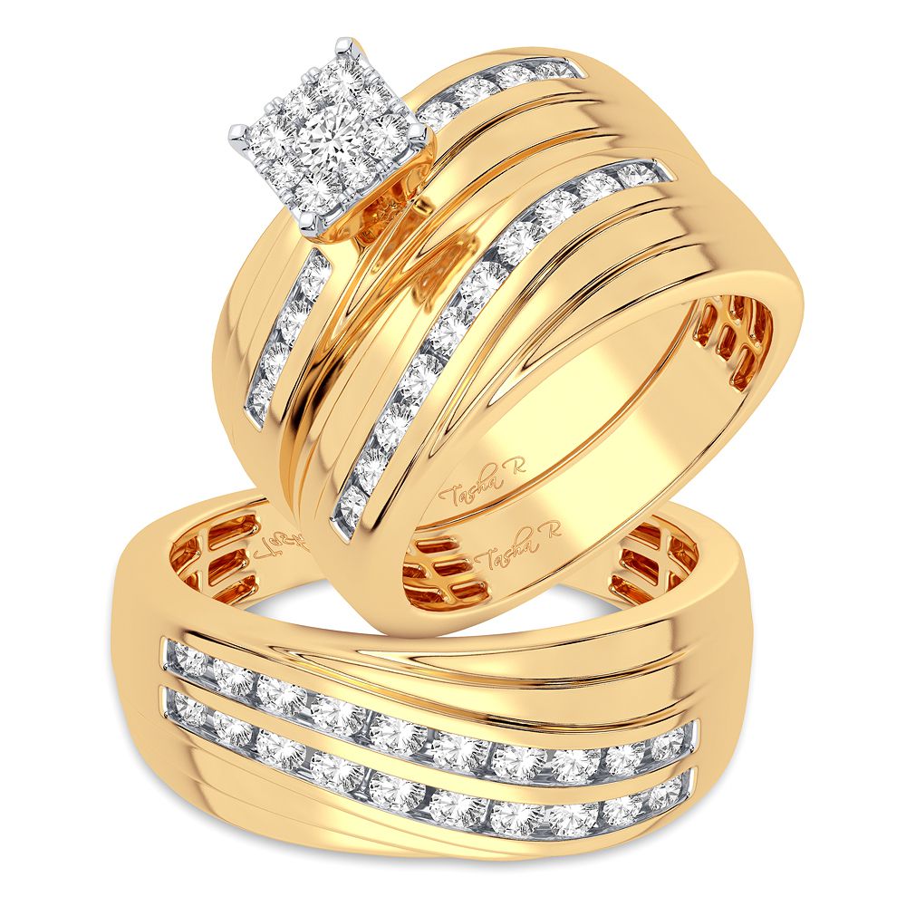 14k Yellow Gold 1.13CT Diamond Bridal Trio Wedding Ring Set