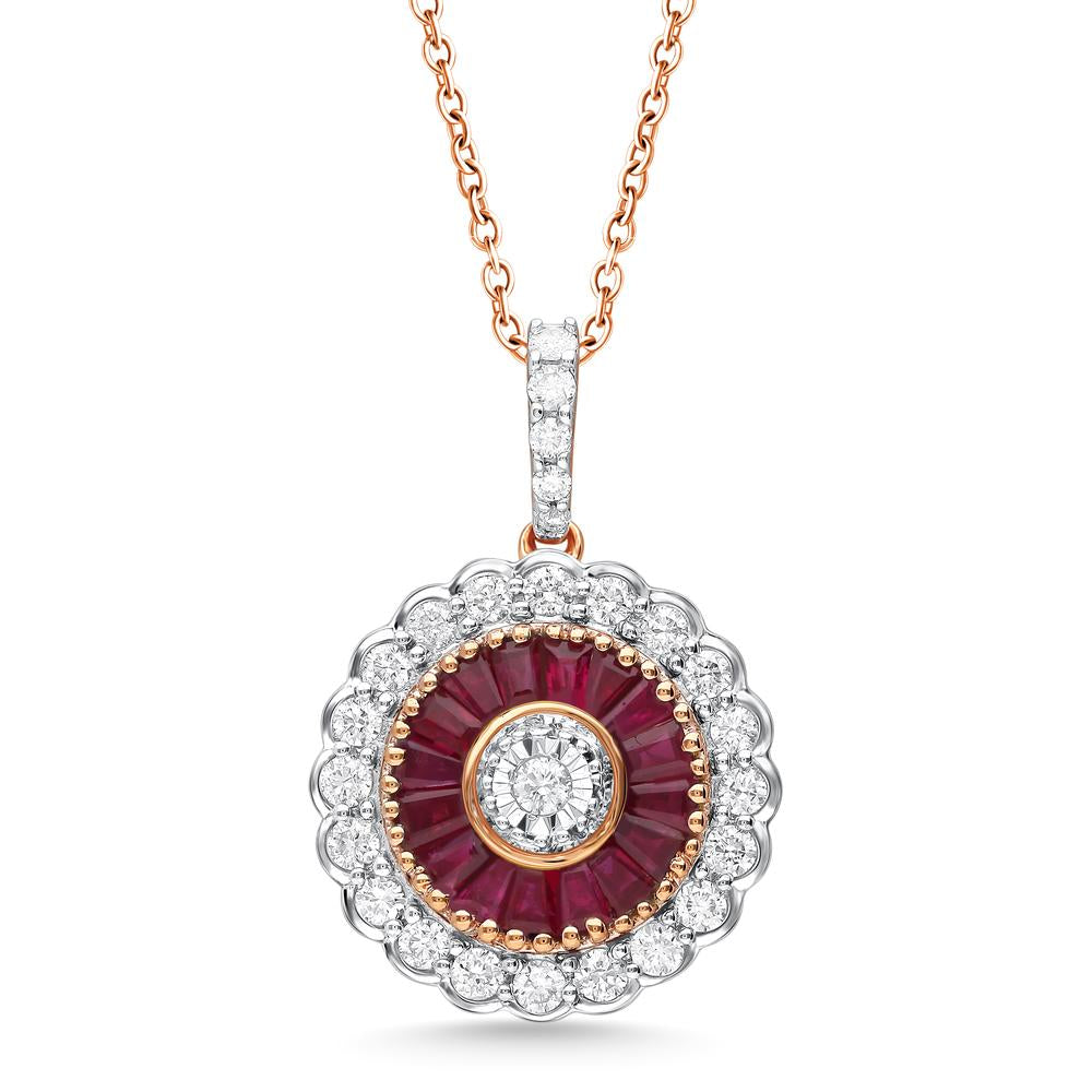 14K White Gold Lab-Created Diamond Ruby Accent Pendant