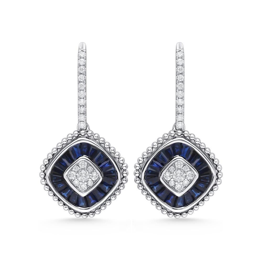 14k White Gold 0.40CT Lab Diamond Sapphire Accent Earrings