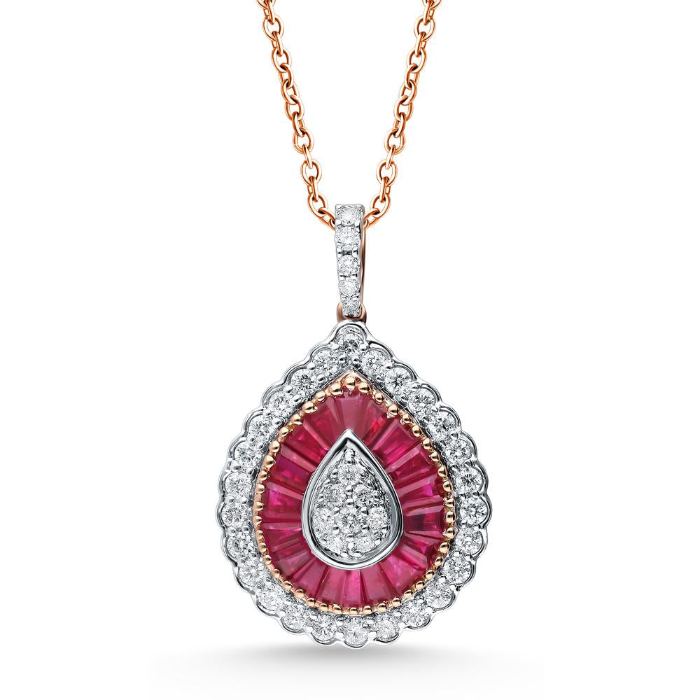 Brilliant Lab Diamond Ruby Accent Pendant in 14K White Gold
