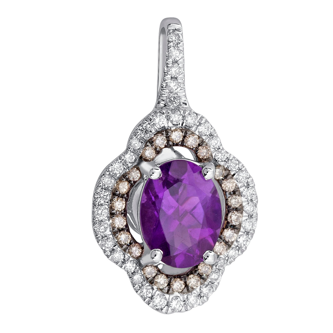 14k White Gold Lab-Grown Diamond Amethyst Pendant