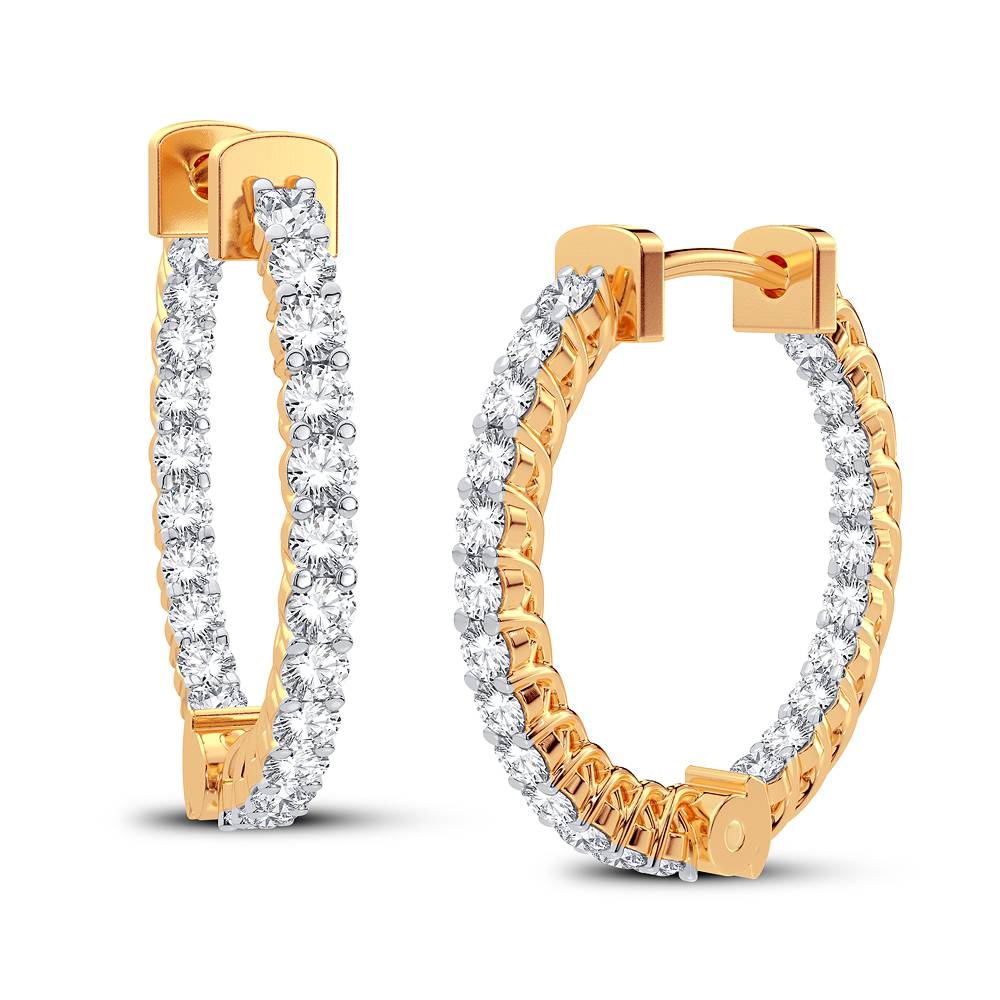14K Yellow Gold Lab Diamond Hoop Earrings - Chic Sparkle