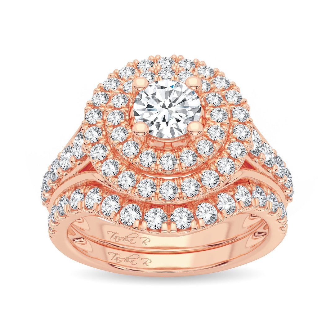 Romantic 14k Rose Gold 2ct Lab Diamond Bridal Ring
