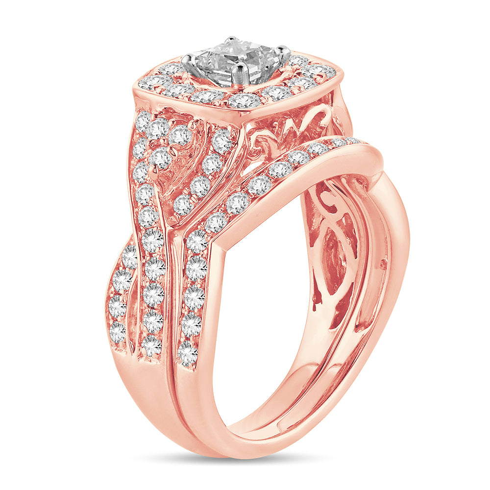 Romantic 14k Rose Gold 2CT Lab Diamond Bridal Ring
