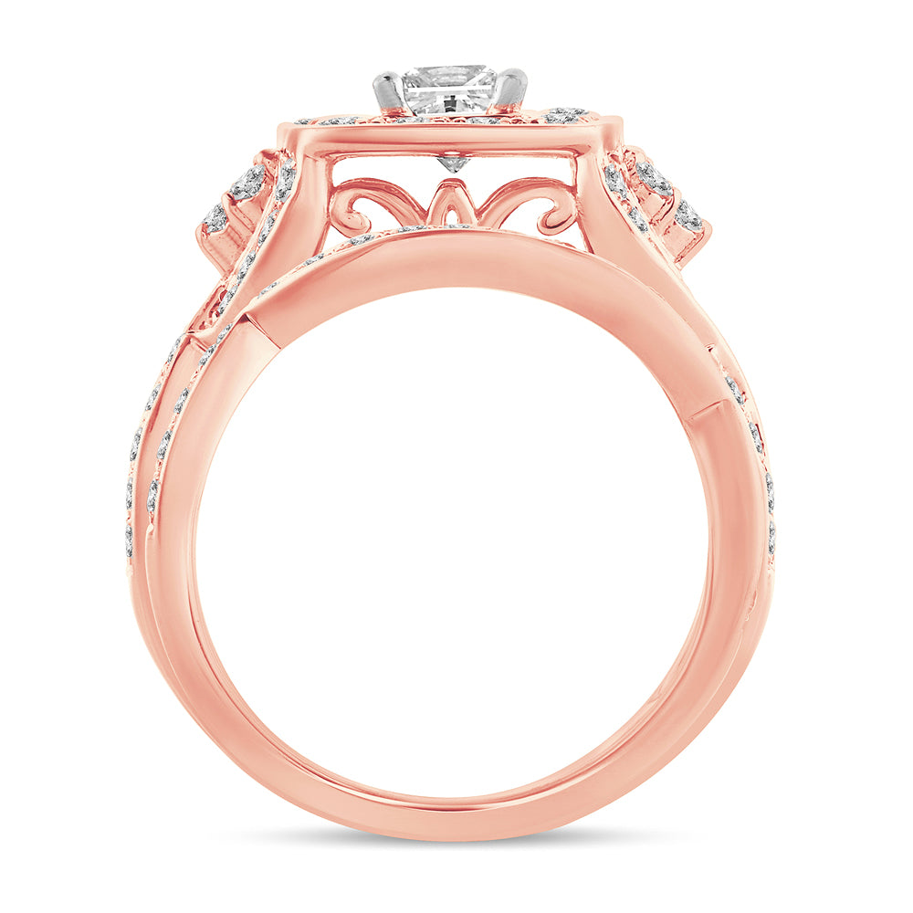 Romantic 14k Rose Gold 2CT Lab Diamond Bridal Ring
