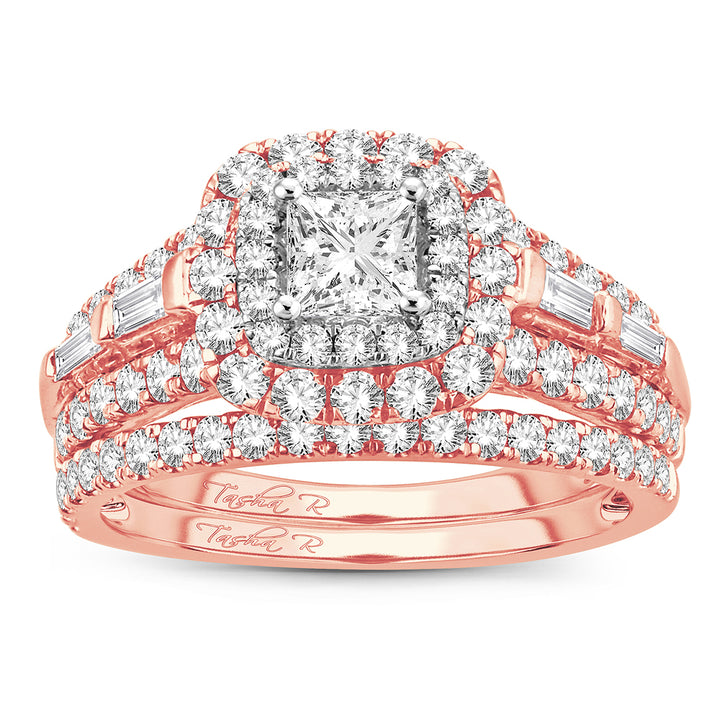 Romantic 14k Rose Gold 2CT Lab Diamond Bridal Ring