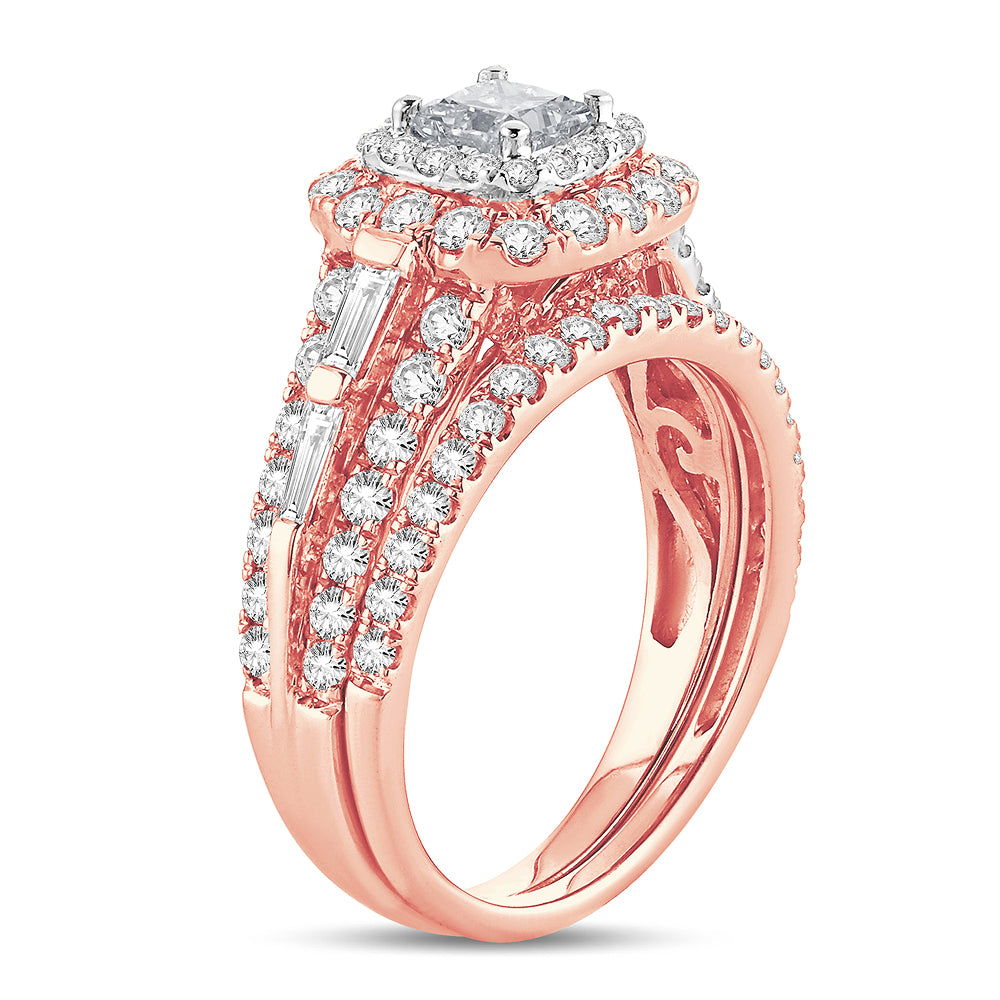 Romantic 14k Rose Gold 2CT Lab Diamond Bridal Ring