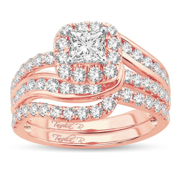 Romantic 14k Rose Gold 2CT Lab Diamond Bridal Ring