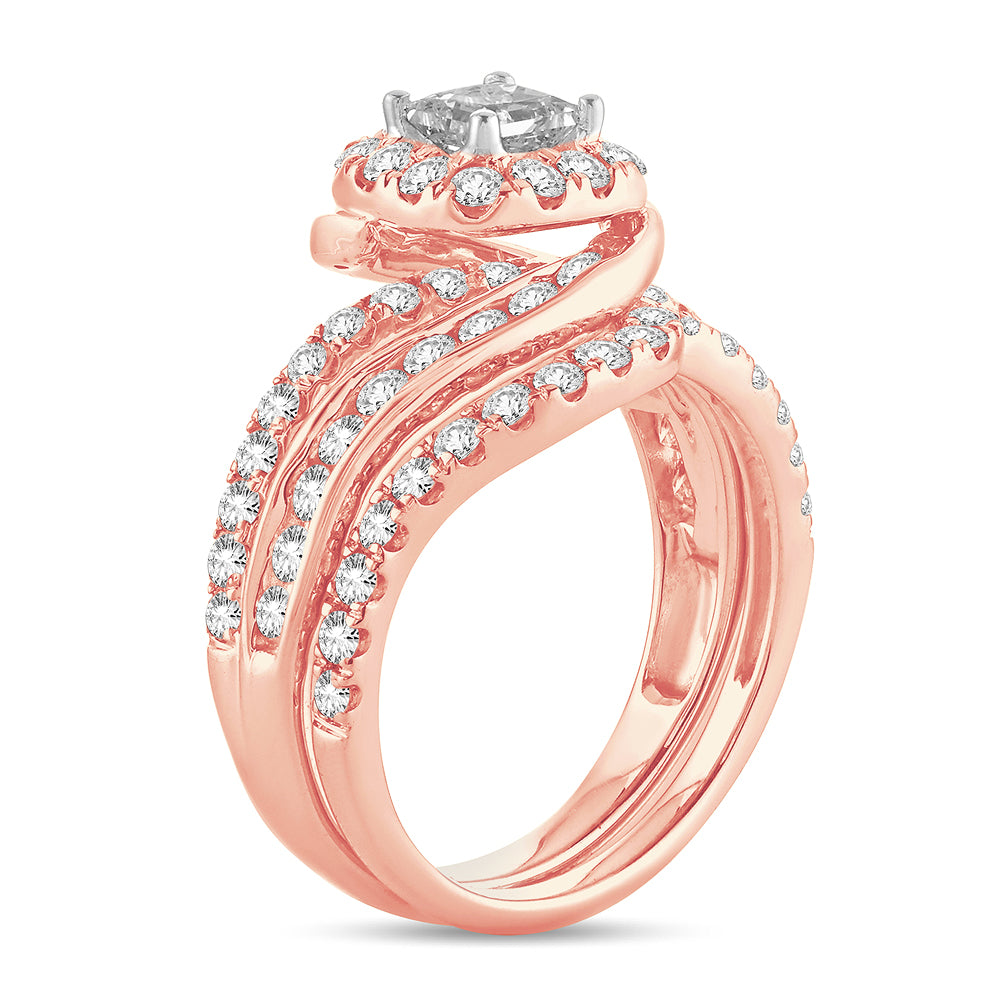 Romantic 14k Rose Gold 2CT Lab Diamond Bridal Ring
