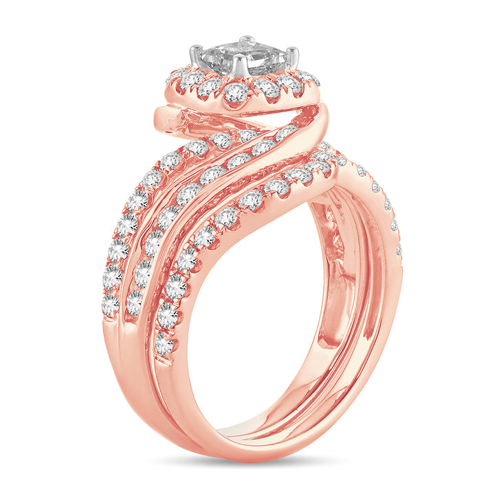 Romantic 14k Rose Gold 2CT Lab Diamond Bridal Ring