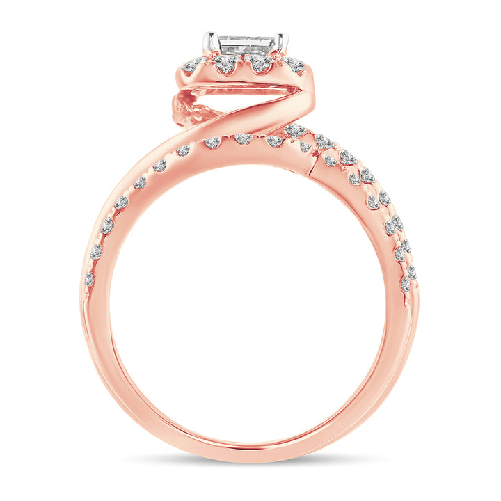 Romantic 14k Rose Gold 2CT Lab Diamond Bridal Ring