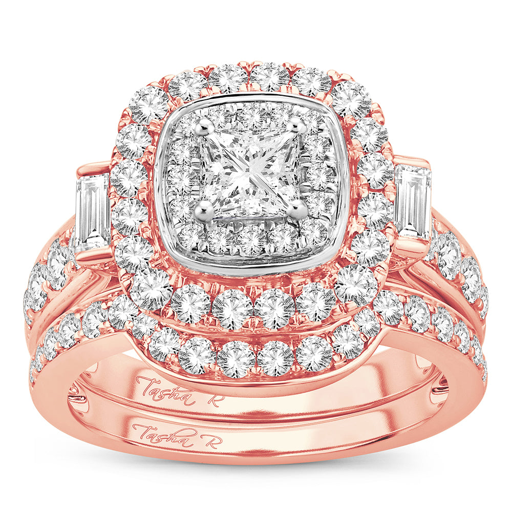 Romantic 14k Rose Gold 2CT Lab Diamond Bridal Ring