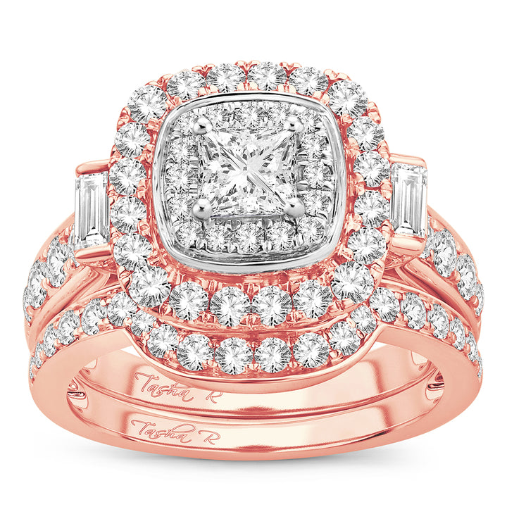 Romantic 14k Rose Gold 2CT Lab Diamond Bridal Ring