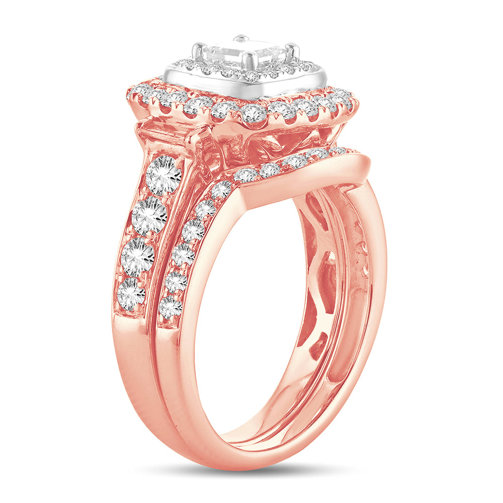 Romantic 14k Rose Gold 2CT Lab Diamond Bridal Ring