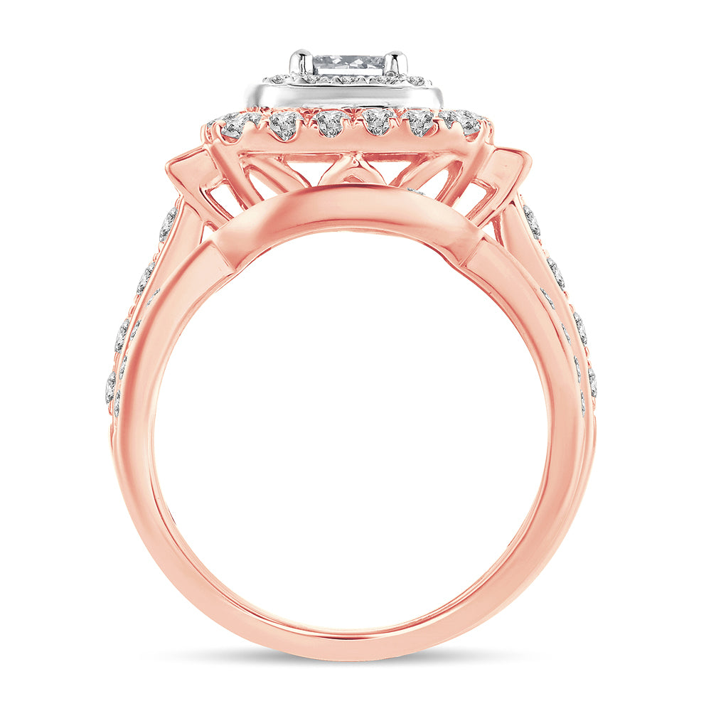 Romantic 14k Rose Gold 2CT Lab Diamond Bridal Ring